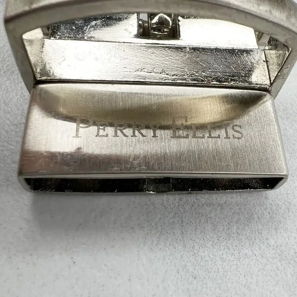 Perry Ellis Reversible Silver Tone Simple Basic Belt Buckle - Picture 3 of 8